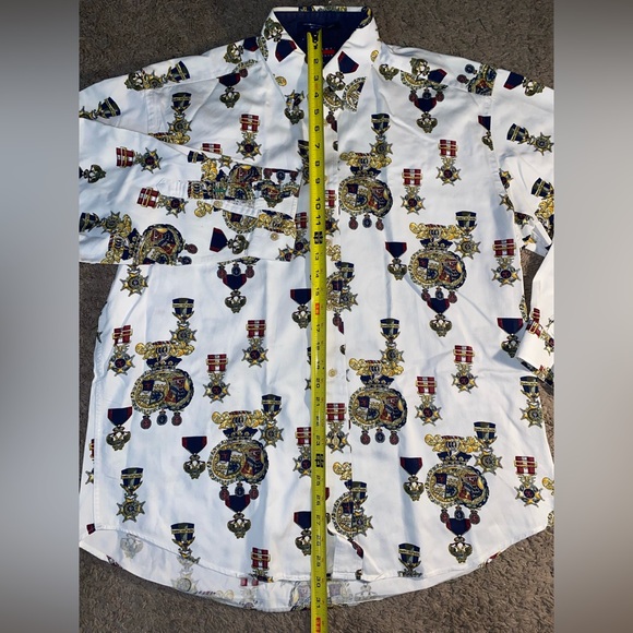 Vintage Tommy Hilfiger Crest Print Button Down Shirt 90s All Over Cotton M - Picture 6 of 10